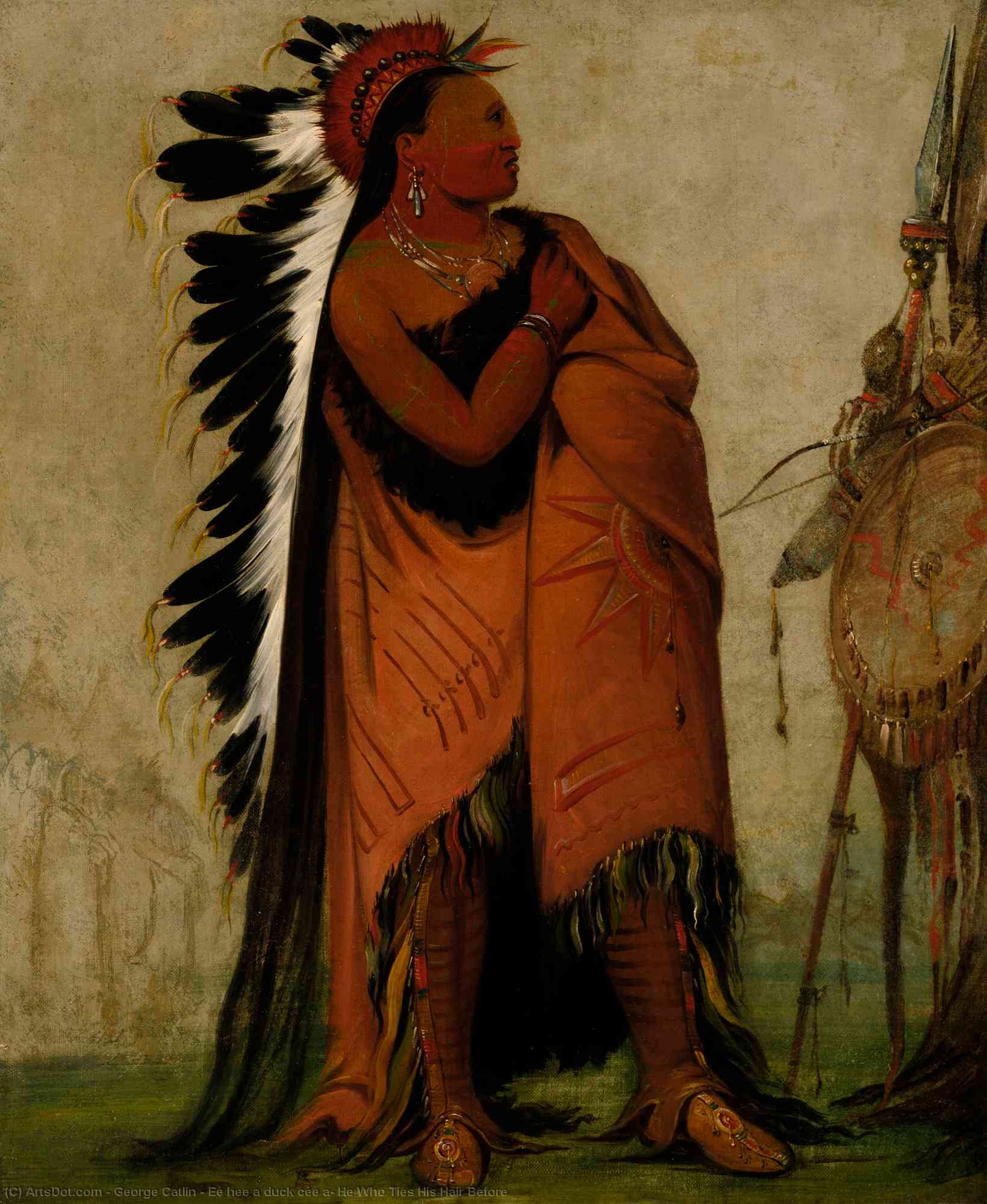Order Artwork Replica Eé hee a duck cée a, He Who Ties His Hair Before, 1832 by George Catlin (1796-1872, United States) | ArtsDot.com