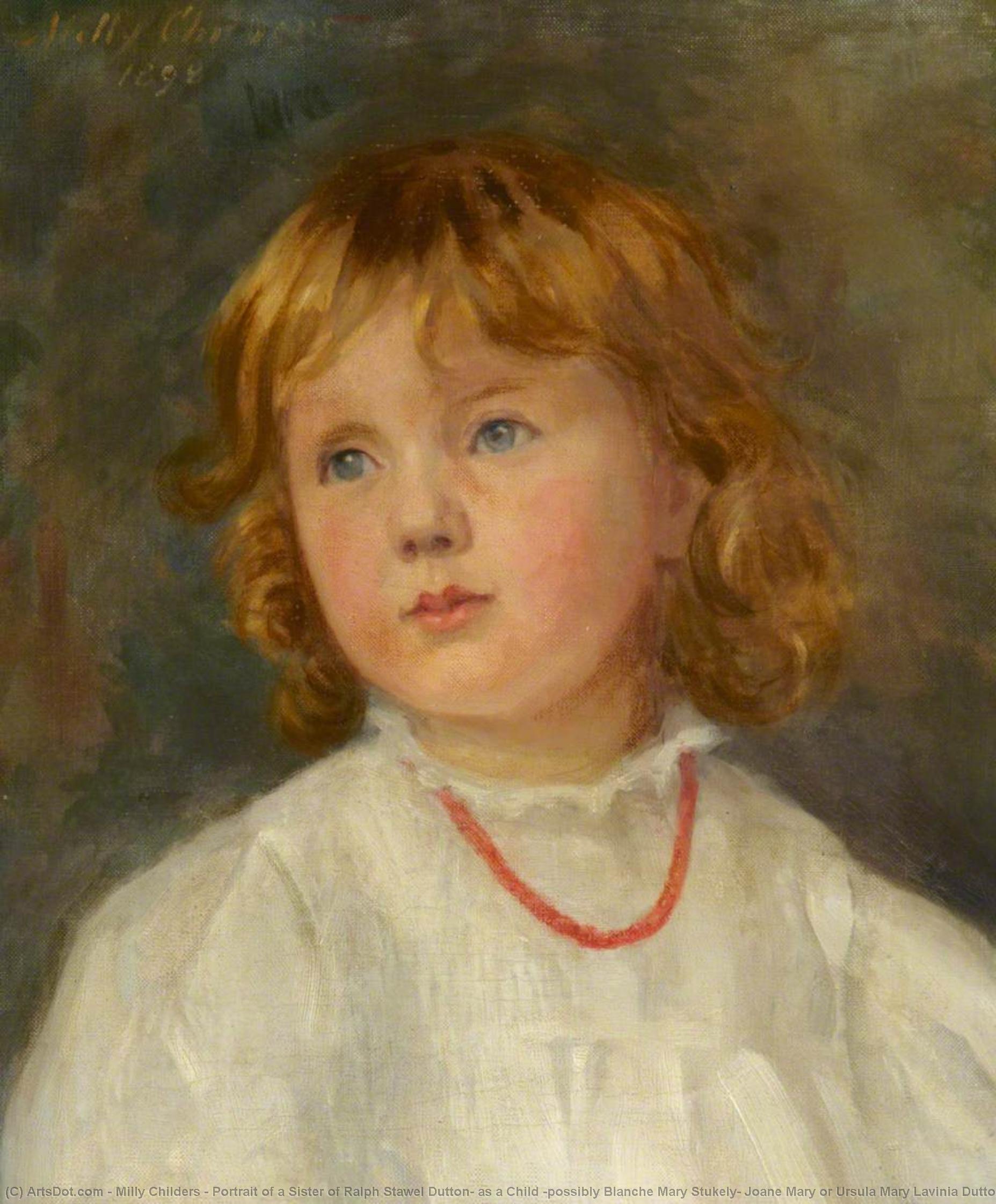 Buy Museum Art Reproductions Portrait of a Sister of Ralph Stawel Dutton, as a Child (possibly Blanche Mary Stukely, Joane Mary or Ursula Mary Lavinia Dutton, b.1896), 1898 by Milly Childers (1866-1922) | ArtsDot.com