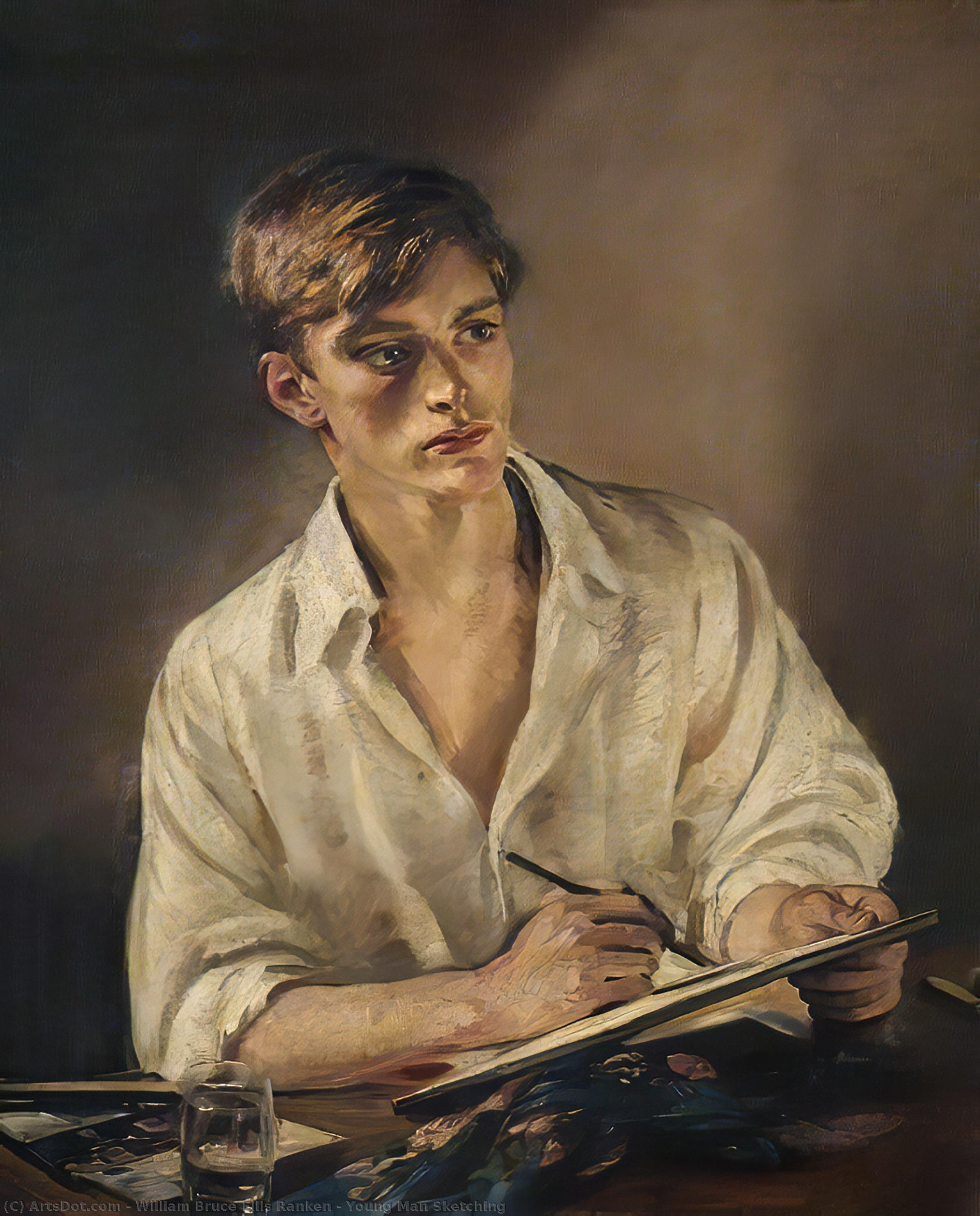 Order Oil Painting Replica Young Man Sketching by William Bruce Ellis Ranken (1881-1941) | ArtsDot.com