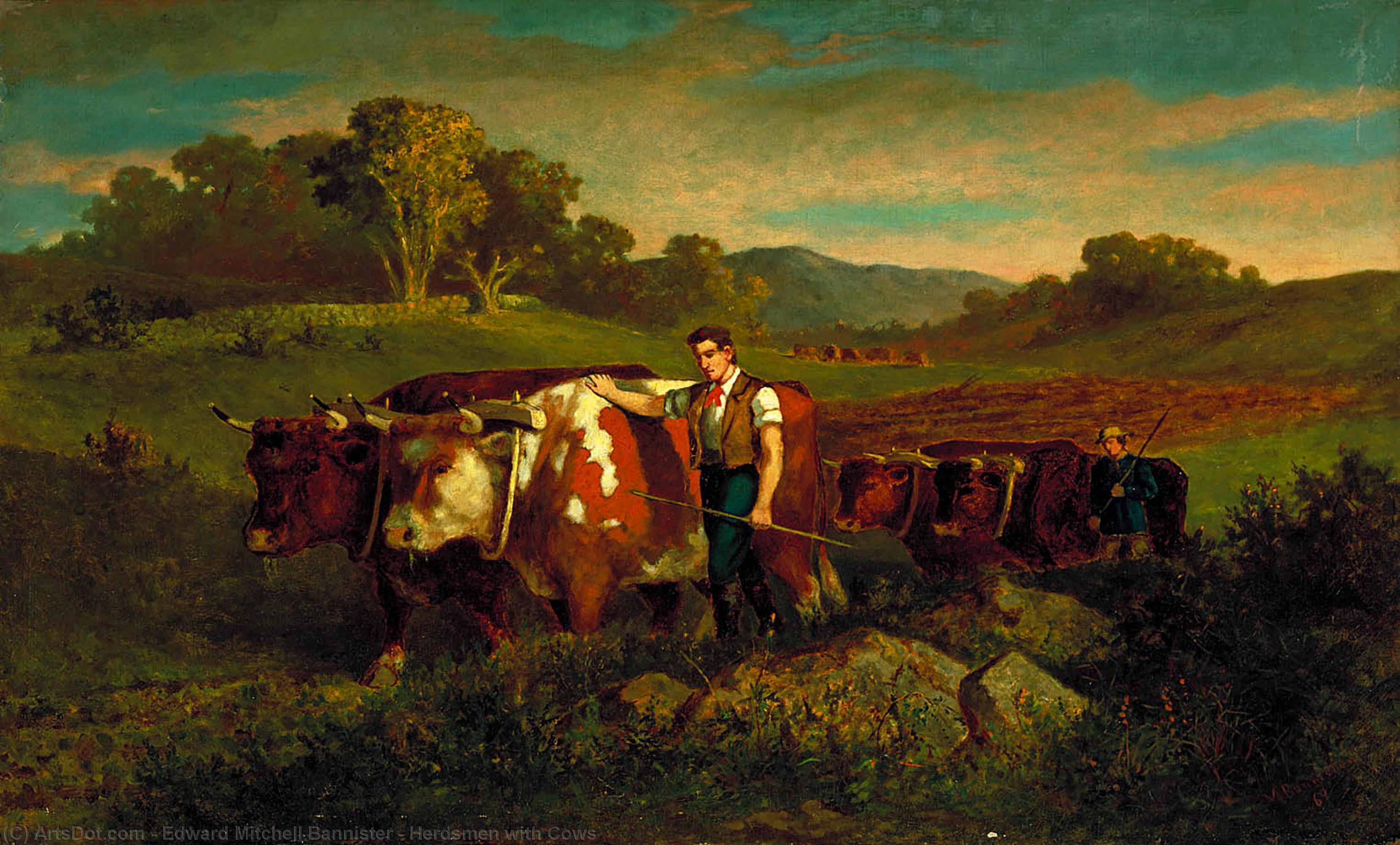 Order Paintings Reproductions Herdsmen with Cows, 1869 by Edward Mitchell Bannister (1828-1901, Canada) | ArtsDot.com