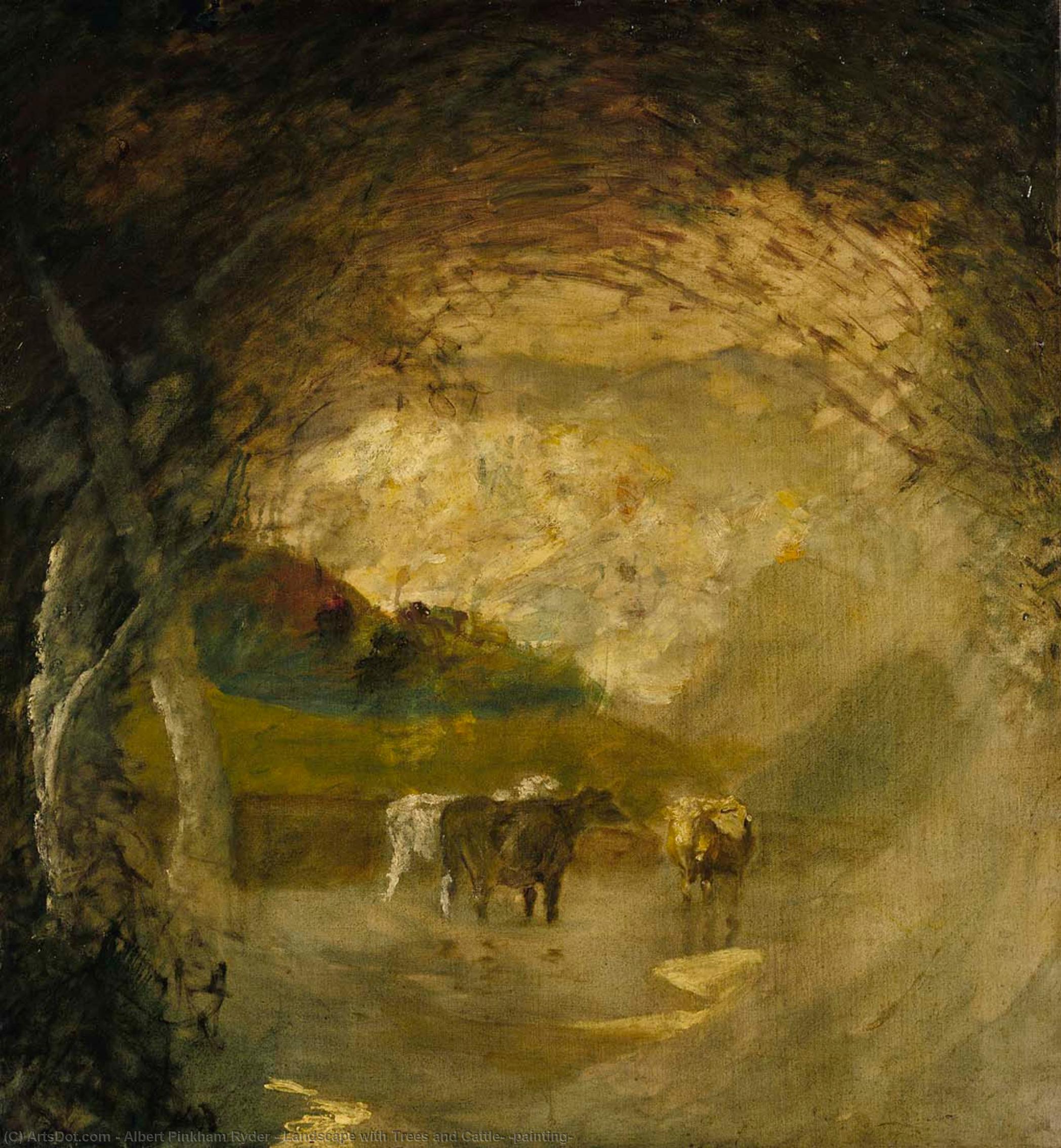 Buy Museum Art Reproductions Landscape with Trees and Cattle, (painting), 1897 by Albert Pinkham Ryder (1847-1917, United States) | ArtsDot.com