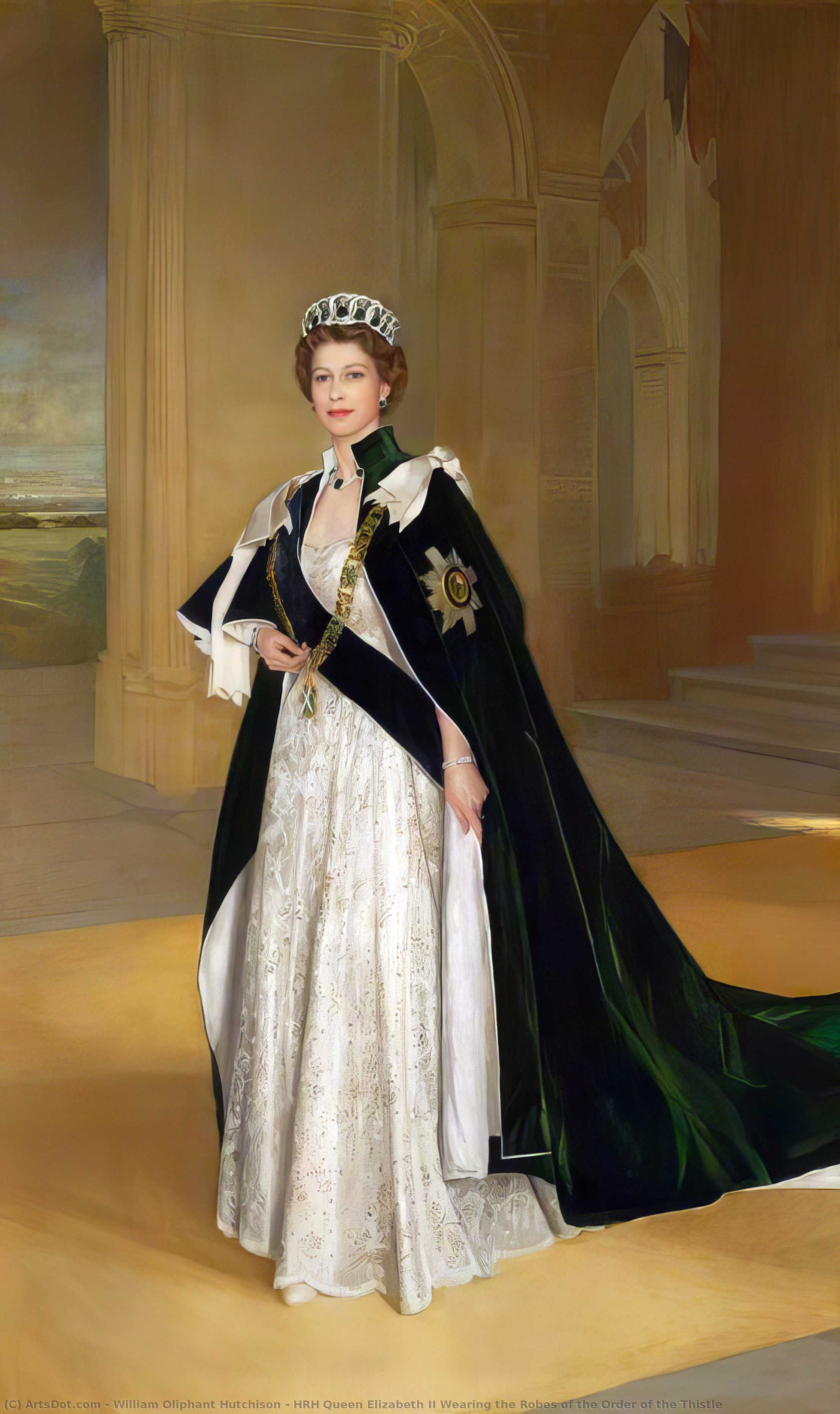 Buy Museum Art Reproductions HRH Queen Elizabeth II Wearing the Robes of the Order of the Thistle by William Oliphant Hutchison (Inspired By) (1889-1970) | ArtsDot.com