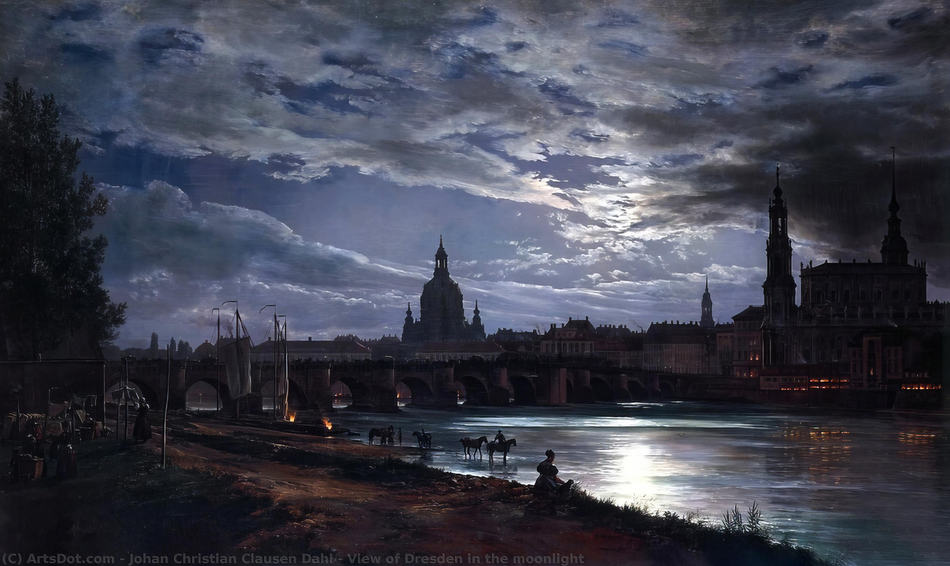 Buy Museum Art Reproductions View of Dresden in the moonlight, 1839 by Johan Christian Clausen Dahl (1788-1857, Norway) | ArtsDot.com