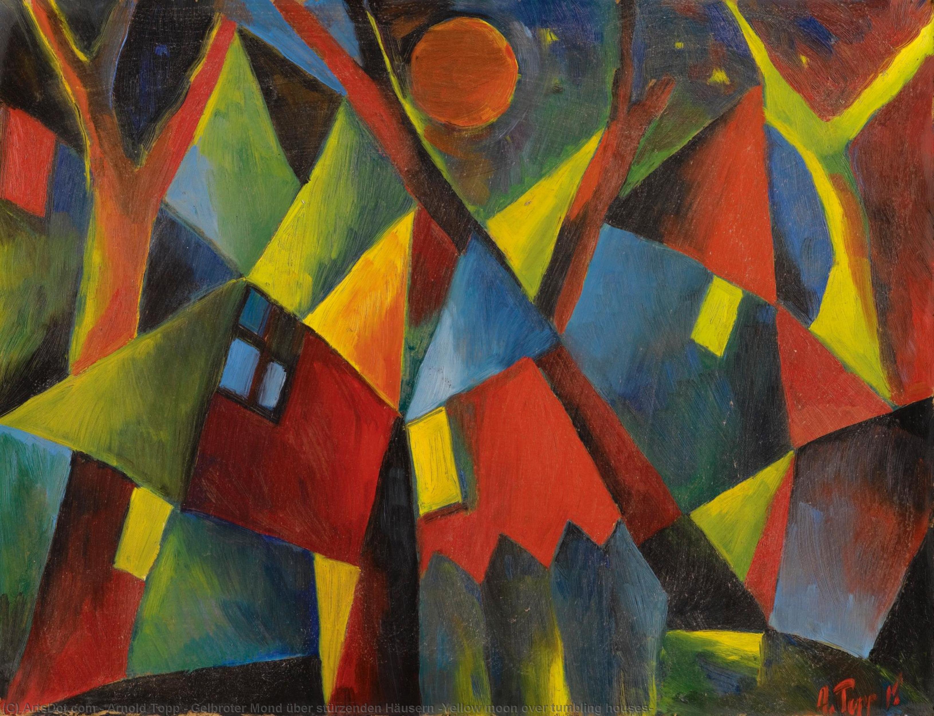 Gelbroter Mond über stürzenden Häusern (Yellow moon over tumbling houses), 1919 by Arnold Topp Arnold Topp | ArtsDot.com