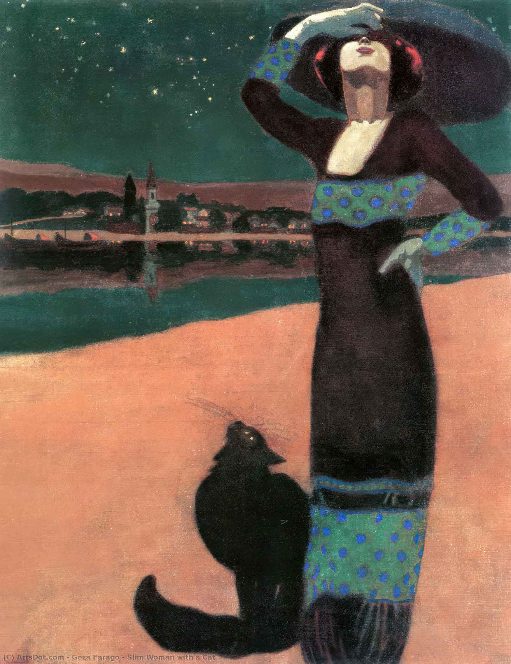 Slim Woman with a Cat, 1913 by Geza Farago Geza Farago | ArtsDot.com