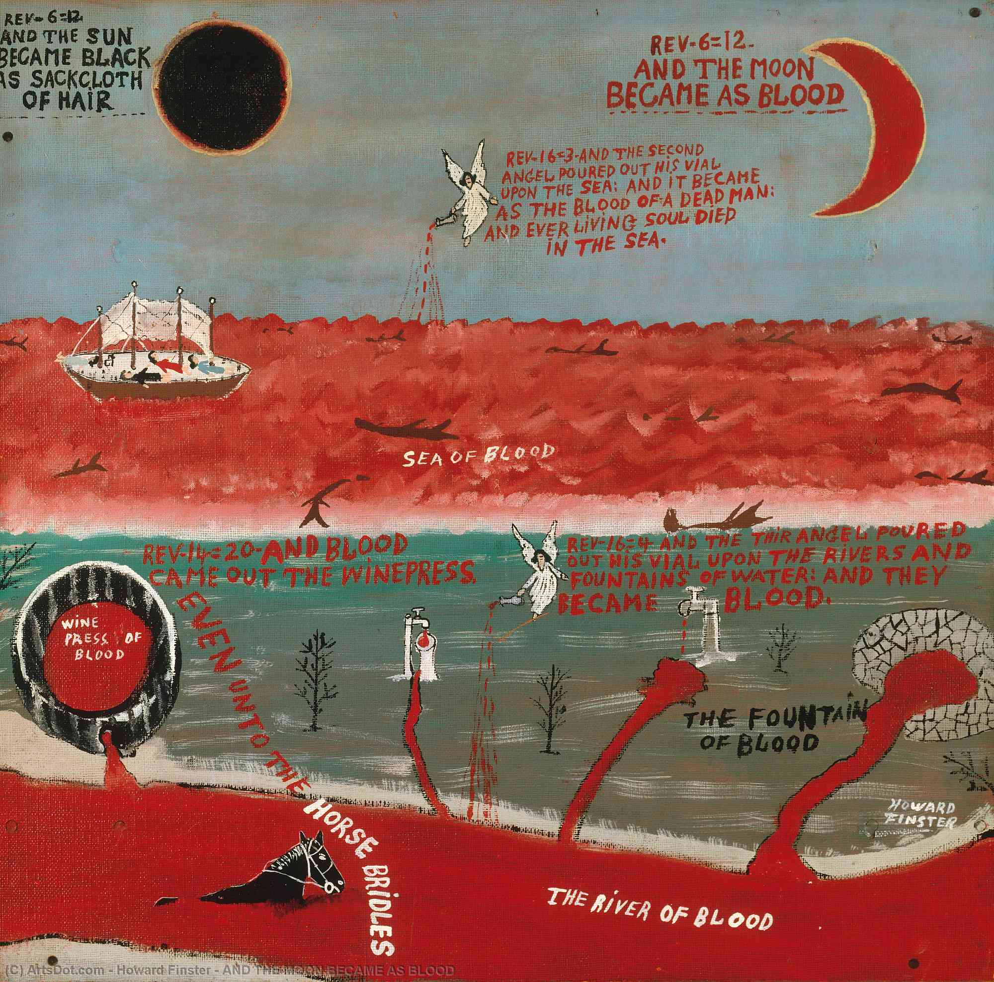 AND THE MOON BECAME AS BLOOD, 1976 by Howard Finster (1916-2001) Howard Finster | ArtsDot.com