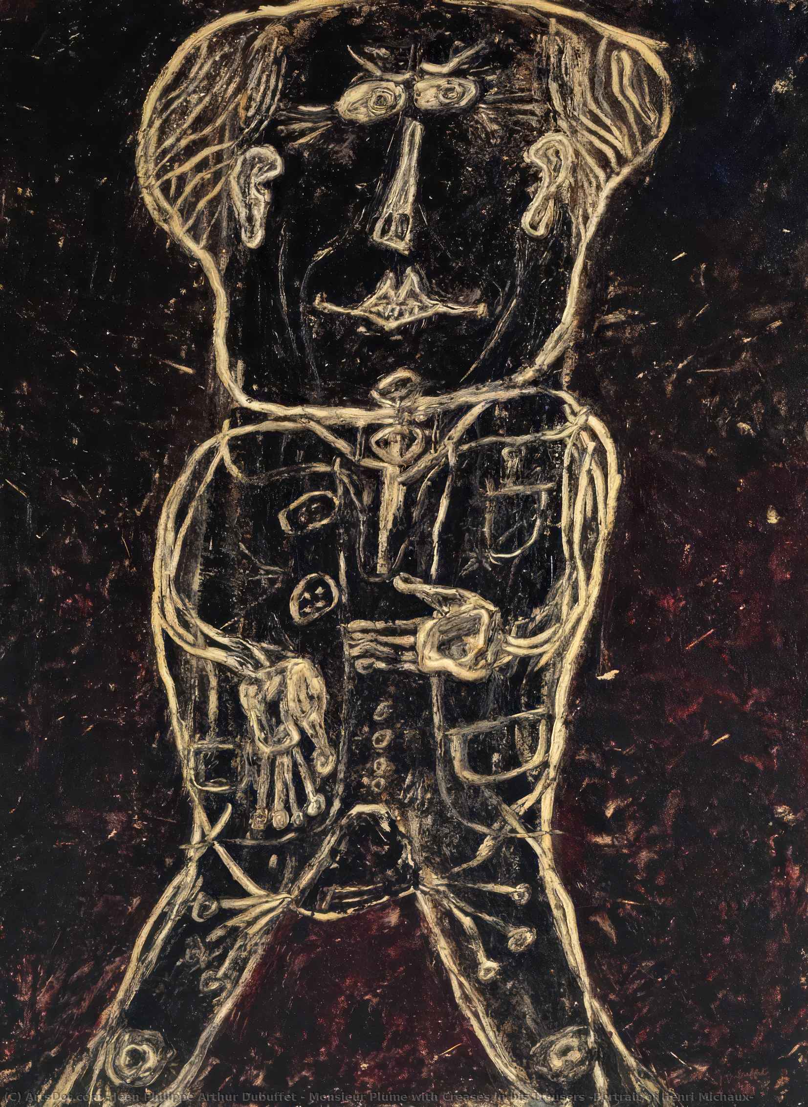 Order Oil Painting Replica Monsieur Plume with Creases in his Trousers (Portrait of Henri Michaux), 1947 by Jean Philippe Arthur Dubuffet (Inspired By) (1901-1985, France) | ArtsDot.com