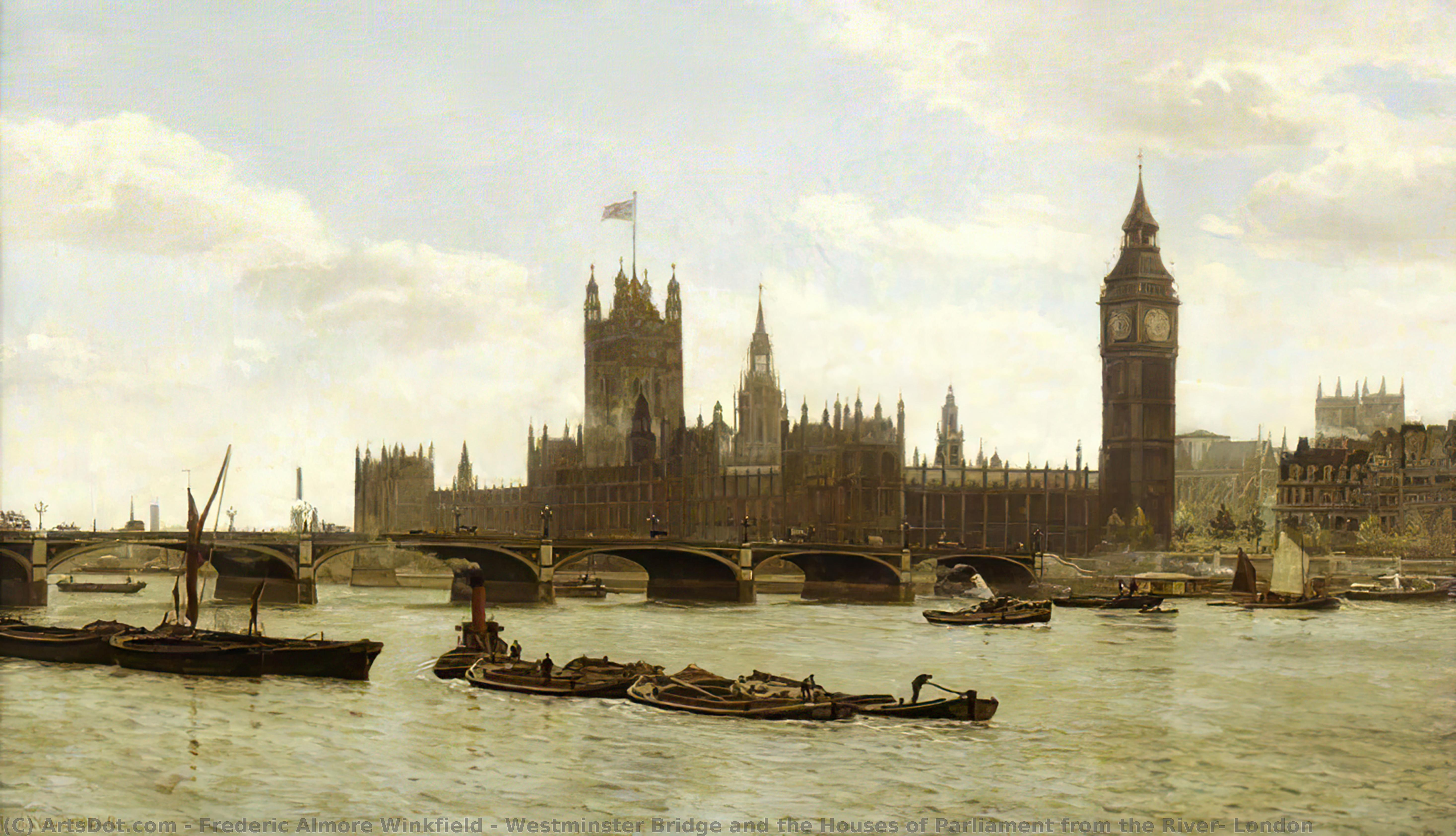 Westminster Bridge and the Houses of Parliament from the River, London, 1890 by Frederic Almore Winkfield Frederic Almore Winkfield | ArtsDot.com