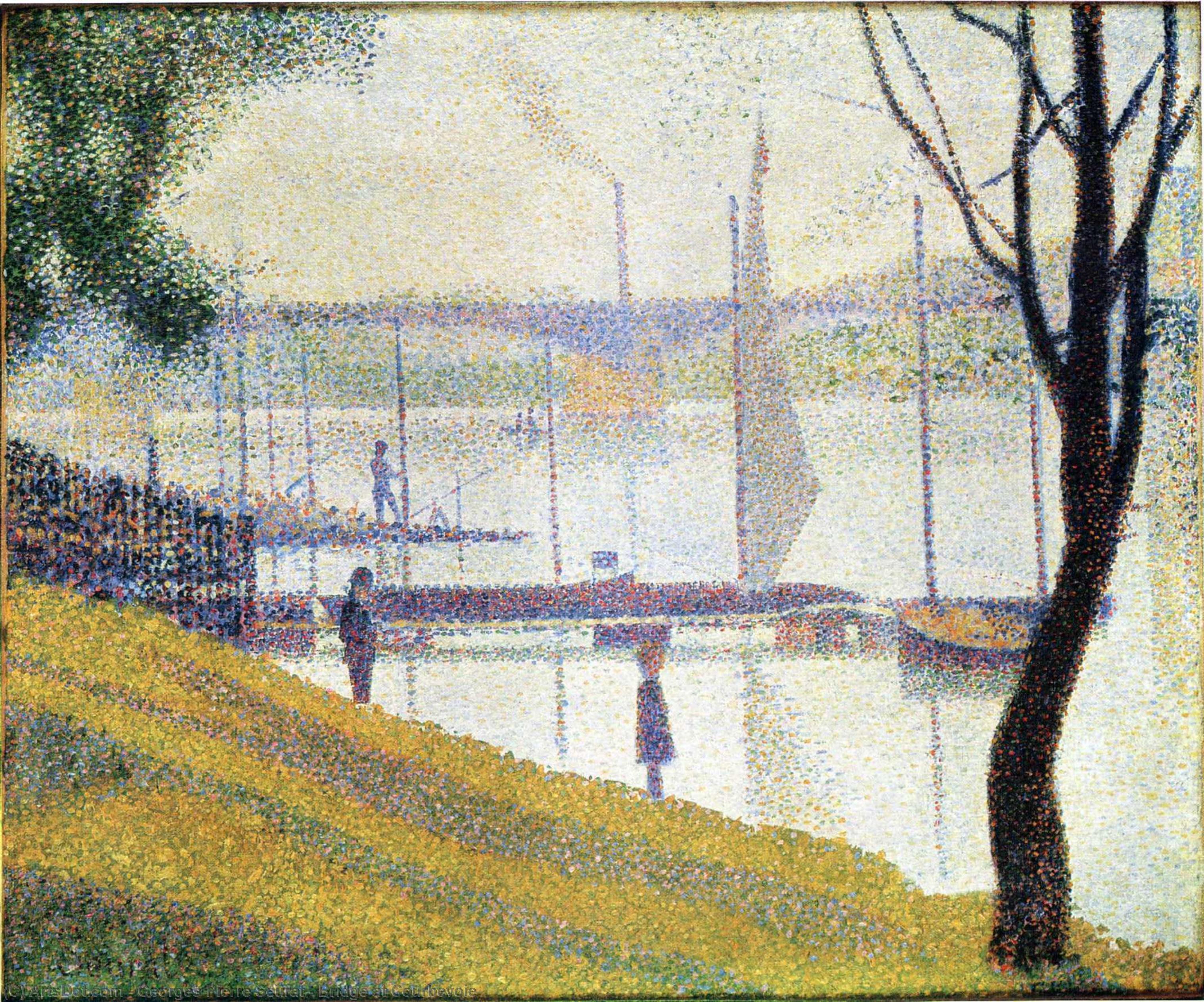 順序 絵画のコピー Courbevoieの橋。, 1887 バイ Georges Pierre Seurat (1859-1891, France) | ArtsDot.com