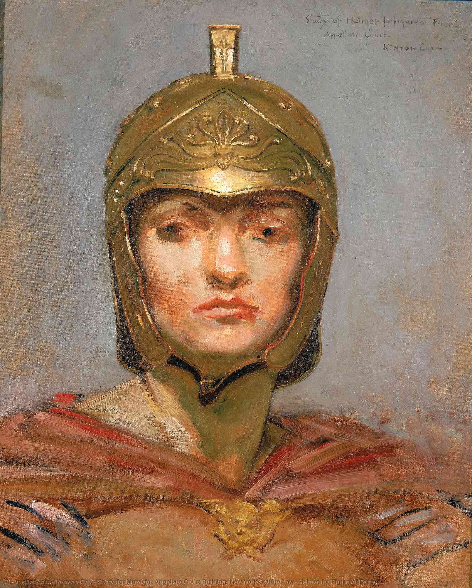 Order Oil Painting Replica Study for Mural for Appellate Court Building, New York Statute Law , Helmet for Figure of Force, 1899 by Kenyon Cox (1856-1919) | ArtsDot.com