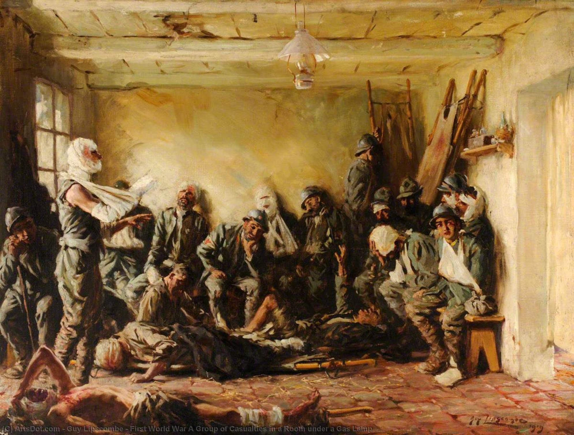 Order Artwork Replica First World War A Group of Casualties in a Room under a Gas Lamp, 1919 by Guy Lipscombe (1881-1952) | ArtsDot.com