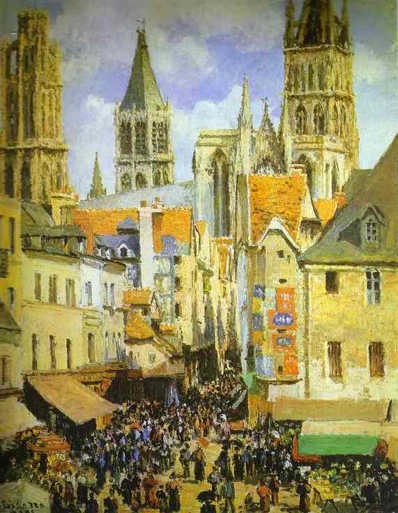 Order Oil Painting Replica The Old Market-Place in Rouen and the Rue de l`Epicerie by Camille Pissarro (1830-1903, United States) | ArtsDot.com