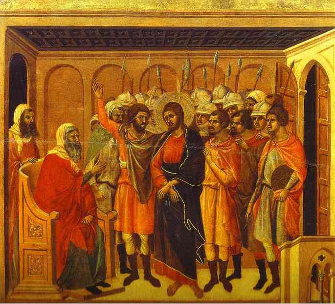Order Oil Painting Replica MaestÓ (back, central panel), Jesus Before Annas by Duccio Di Buoninsegna (1255-1319, Italy) | ArtsDot.com
