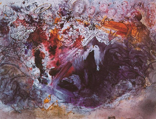 Order Paintings Reproductions San Salvador and Antonio Gaudi Fighting for the Crown of the Virgin, 1960 by Salvador Dali (Inspired By) (1904-1989, Spain) | ArtsDot.com