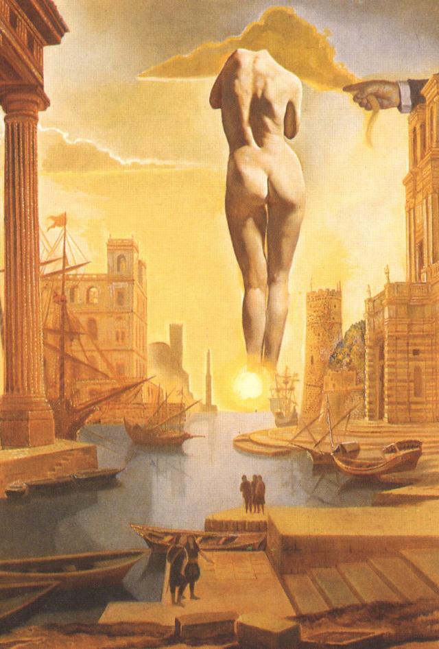 Order Paintings Reproductions DalH`s Hand Drawing Back the Golden Fleece in the Form of a Cloud to Show Gala the Dawn, Completely Nude, Very, Very Far Away Behind the Sun (stereoscopic work, right component), 1977 by Salvador Dali (Inspired By) (1904-1989, Spain) | ArtsDot.com