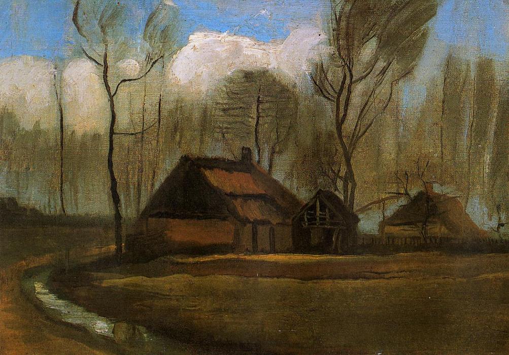 Order Art Reproductions Farmhouses Among Trees, 1883 by Vincent Van Gogh (1853-1890, Netherlands) | ArtsDot.com