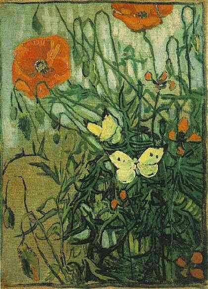 Order Oil Painting Replica Poppies and Butterflies by Vincent Van Gogh (1853-1890, Netherlands) | ArtsDot.com