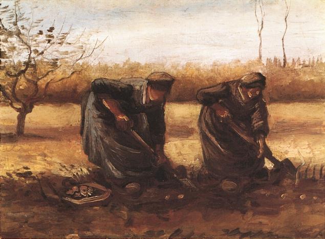 Order Paintings Reproductions Two peasant women digging potatoes, 1885 by Vincent Van Gogh (1853-1890, Netherlands) | ArtsDot.com