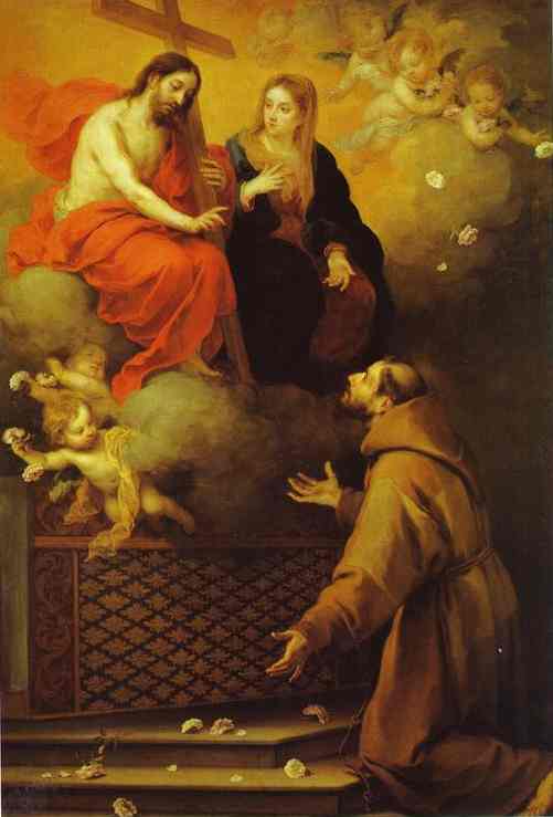 Order Oil Painting Replica The Vision to St. Francis at Porziuncola by Bartolome Esteban Murillo (1618-1682, Spain) | ArtsDot.com