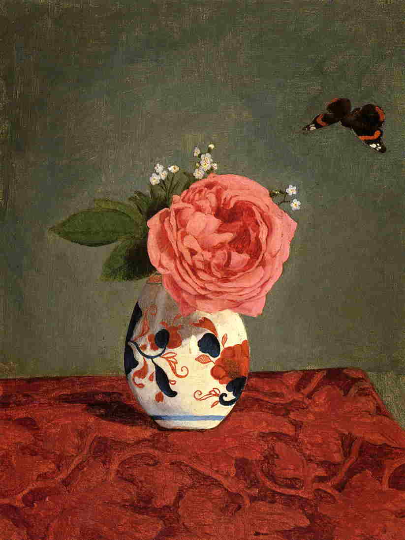 Order Oil Painting Replica Garden Rose and Blue Forget Me Nots in a Vase, 1878 by Gustave Caillebotte (1848-1894, France) | ArtsDot.com