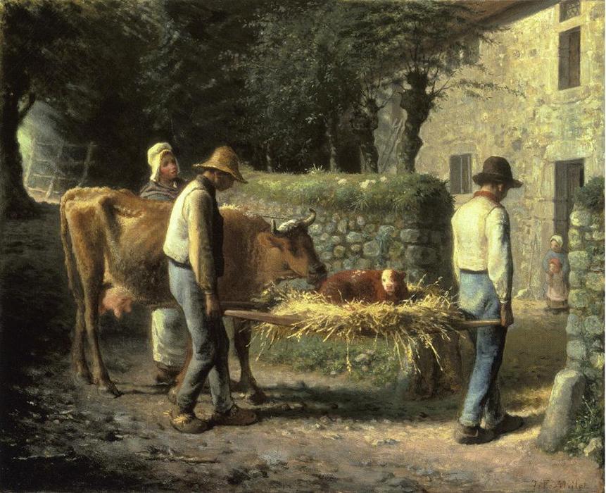 Order Art Reproductions Peasants Bringing Home a Calf Born in the Fields, 1864 by Jean-François Millet (1814-1875, France) | ArtsDot.com