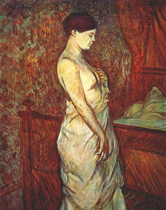 Order Art Reproductions Woman in a Chemise Standing by a Bed by Henri De Toulouse Lautrec (1864-1901, France) | ArtsDot.com