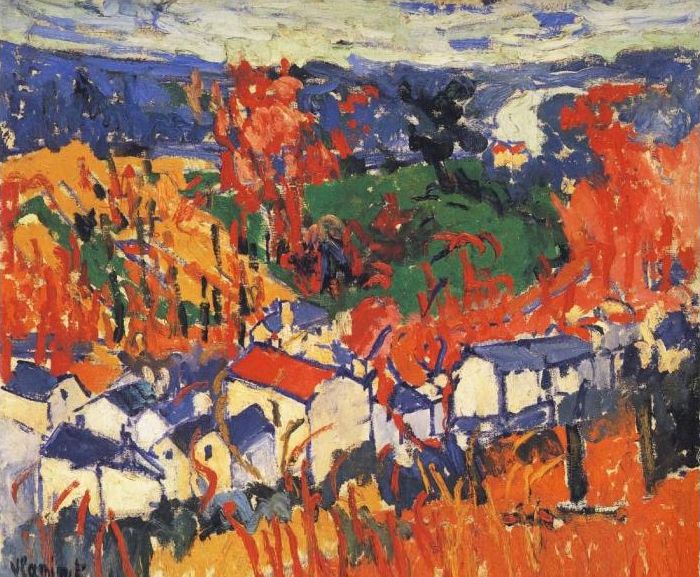Order Artwork Replica Houses at Chatou with Red Trees by Maurice De Vlaminck (Inspired By) (1876-1958, France) | ArtsDot.com