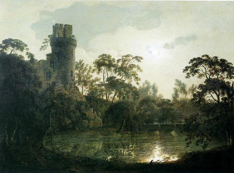 Buy Museum Art Reproductions Moonlight with a Lake and Castellated Tower by Joseph Wright Of Derby (1734-1797, United Kingdom) | ArtsDot.com