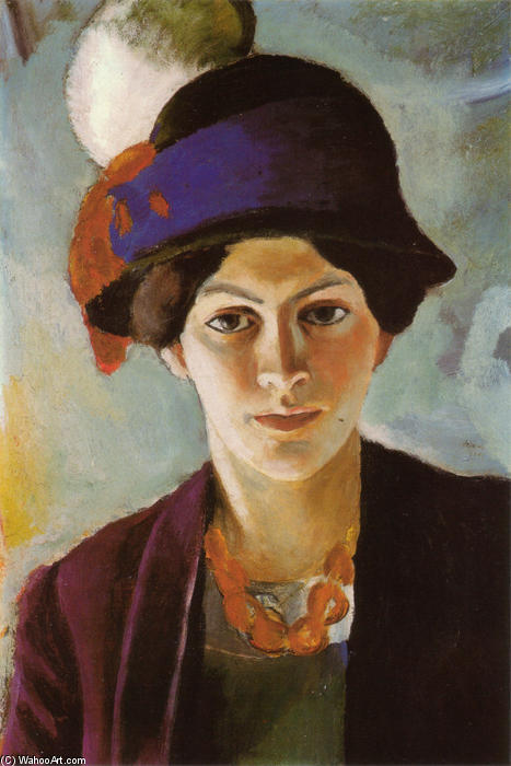 Order Art Reproductions Portrait of the Artist's Wife with Hat, 1909 by August Macke (1887-1914, Germany) | ArtsDot.com