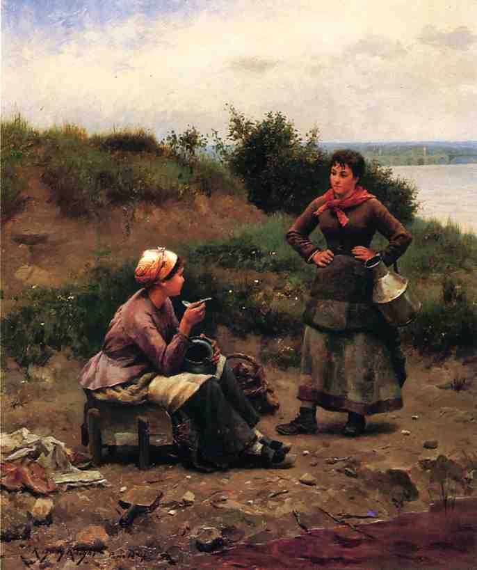 Buy Museum Art Reproductions A Discussion Between Two Young Ladies by Daniel Ridgway Knight (1839-1924, United States) | ArtsDot.com