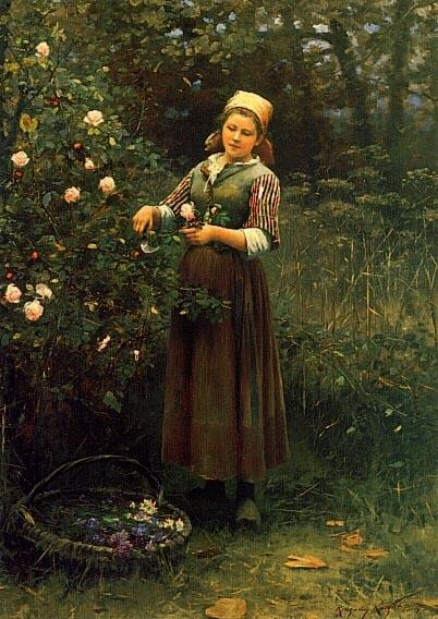 Order Art Reproductions Cutting Roses by Daniel Ridgway Knight (1839-1924, United States) | ArtsDot.com