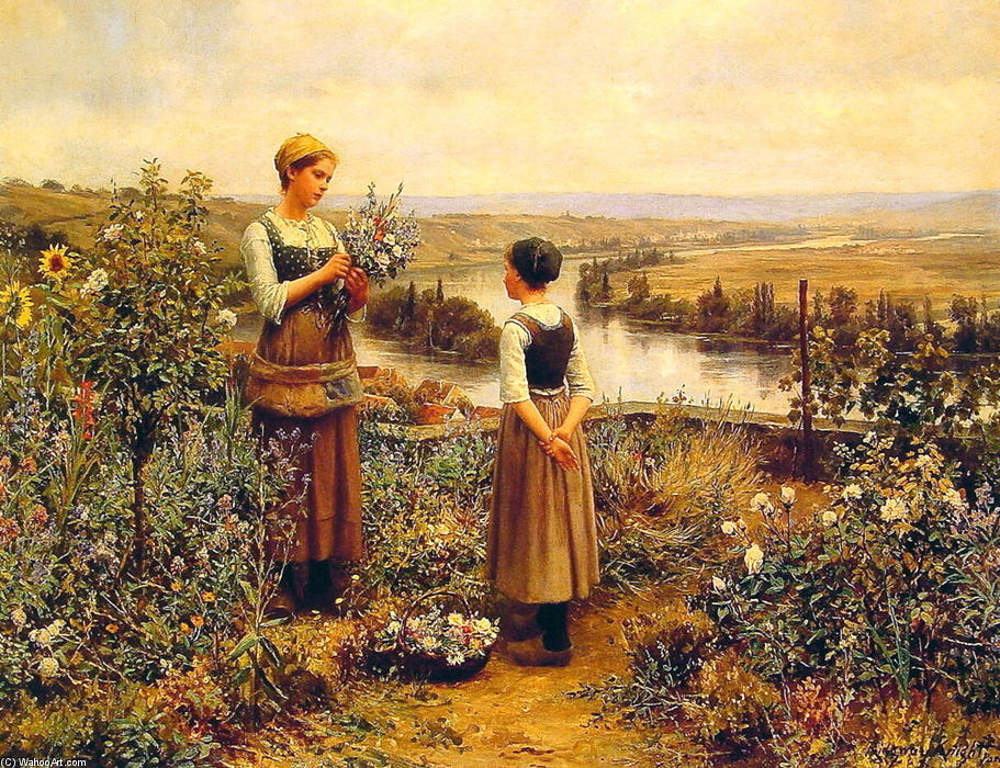 Order Art Reproductions Picking Flowers by Daniel Ridgway Knight (1839-1924, United States) | ArtsDot.com