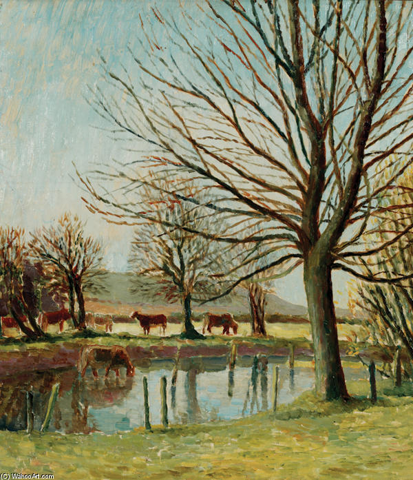 Order Oil Painting Replica Cattle by a Pond by Dora De Houghton Carrington (1893-1932, United Kingdom) | ArtsDot.com