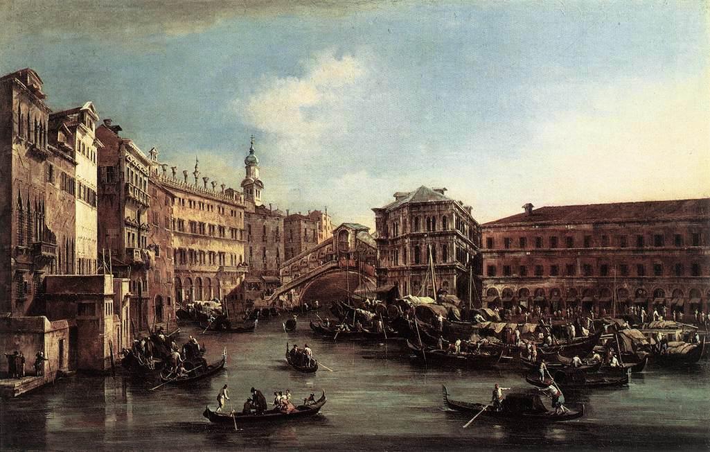 Order Paintings Reproductions The Rialto Bridge with the Palazzo dei Camerlenghi by Francesco Lazzaro Guardi (1712-1793, Italy) | ArtsDot.com