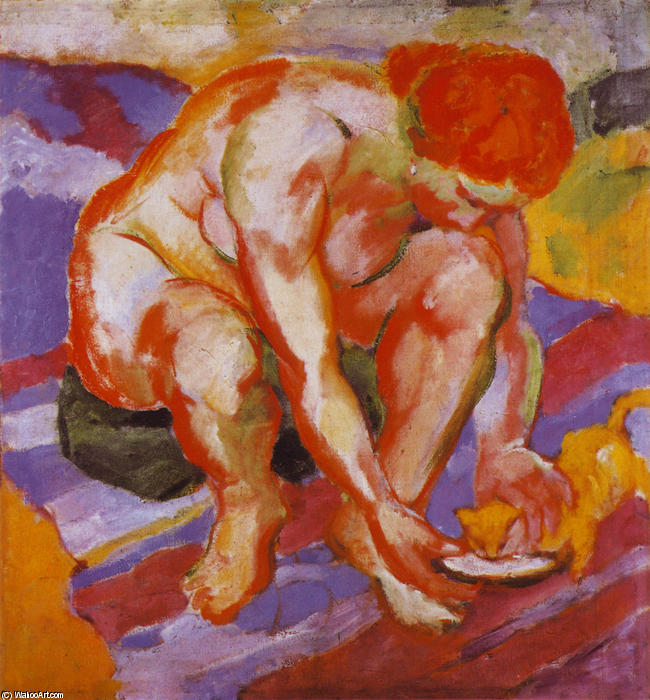 Buy Museum Art Reproductions Nude with Cat, 1910 by Franz Marc (1880-1916, Germany) | ArtsDot.com