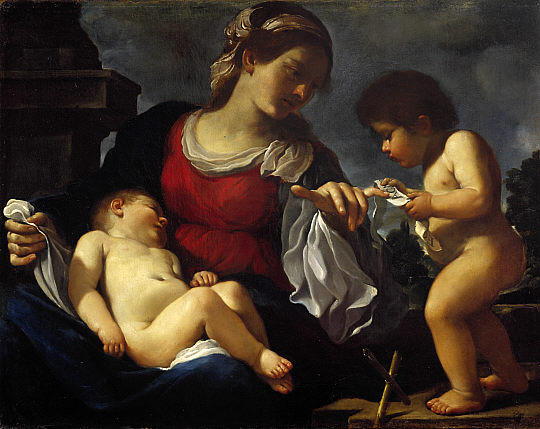 Order Paintings Reproductions The Virgin and Child with the Infant Saint John the Baptist by Guercino (Barbieri, Giovanni Francesco) (1591-1666, Italy) | ArtsDot.com