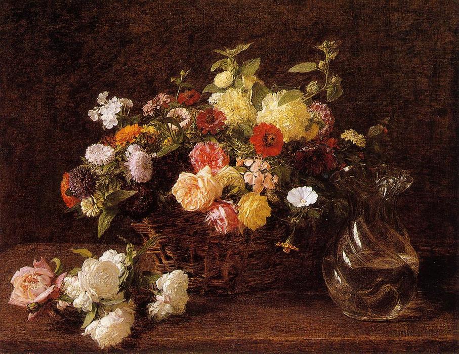 Order Oil Painting Replica Basket of Flowers by Henri Fantin Latour (1836-1904, France) | ArtsDot.com
