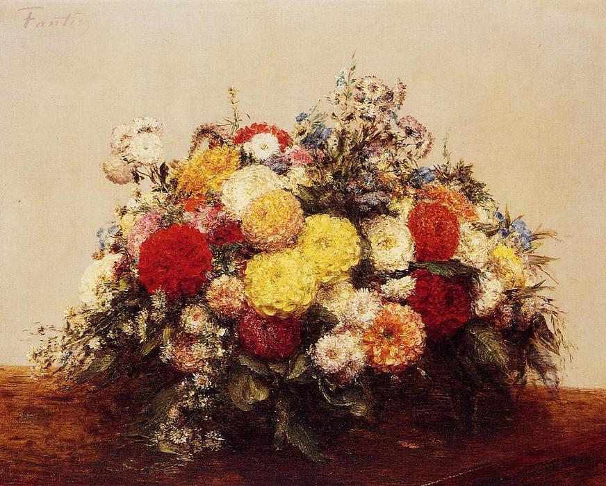 Buy Museum Art Reproductions Large Vase of Dahlias and Assorted Flowers by Henri Fantin Latour (1836-1904, France) | ArtsDot.com