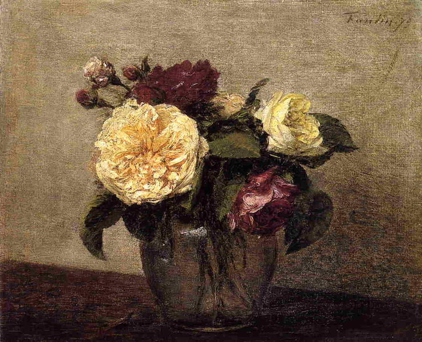 Buy Museum Art Reproductions Yellow and Red Roses by Henri Fantin Latour (1836-1904, France) | ArtsDot.com