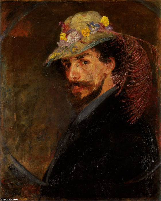 Order Art Reproductions Ensor with Flowered Hat by James Ensor (1860-1949, Belgium) | ArtsDot.com