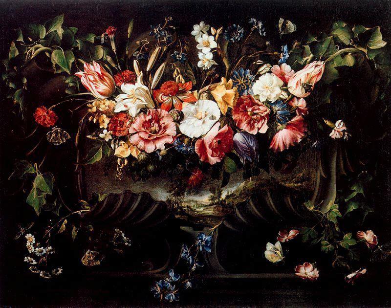 Order Paintings Reproductions Garland of Flowers with Landscape by Juan De Arellano (1614-1676, Spain) | ArtsDot.com