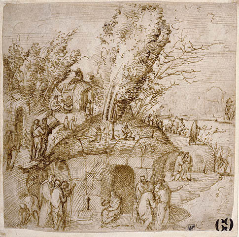 Order Art Reproductions A Thebaid. Monks and Hermits in a Landscape by Lorenzo Costa (The Elder) (1460-1535, Italy) | ArtsDot.com