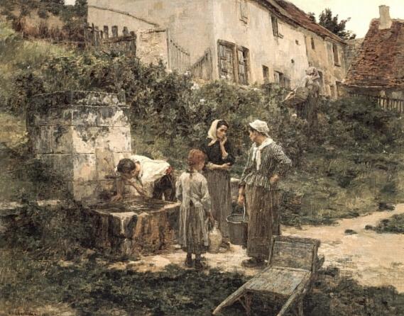 Order Oil Painting Replica A la Fontaine by Léon Augustin L'hermitte (1844-1925, France) | ArtsDot.com