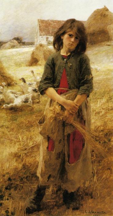 Order Paintings Reproductions The Little Goose Girl of Mezy, 1892 by Léon Augustin L'hermitte (1844-1925, France) | ArtsDot.com