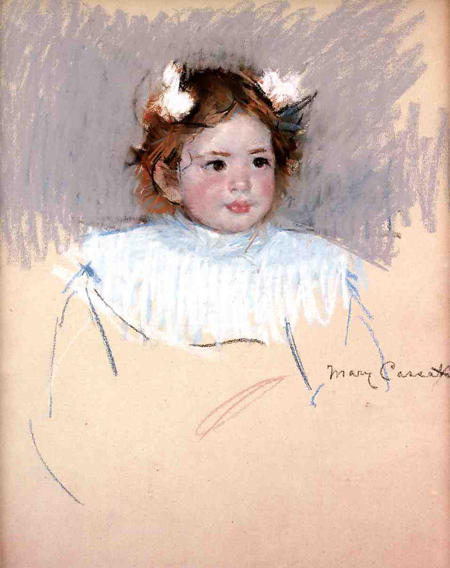Order Oil Painting Replica Ellen with Bows in Her Hair Looking Right by Mary Stevenson Cassatt (1843-1926, United States) | ArtsDot.com