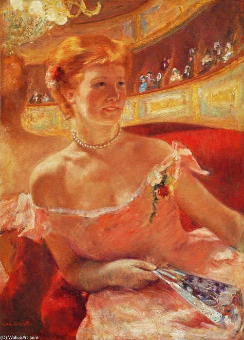 Order Paintings Reproductions Woman with a Pearl Necklace in a Loge by Mary Stevenson Cassatt (1843-1926, United States) | ArtsDot.com