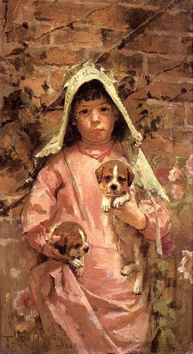 Order Oil Painting Replica Girl with Puppies, 1881 by Theodore Robinson (1852-1896, United States) | ArtsDot.com
