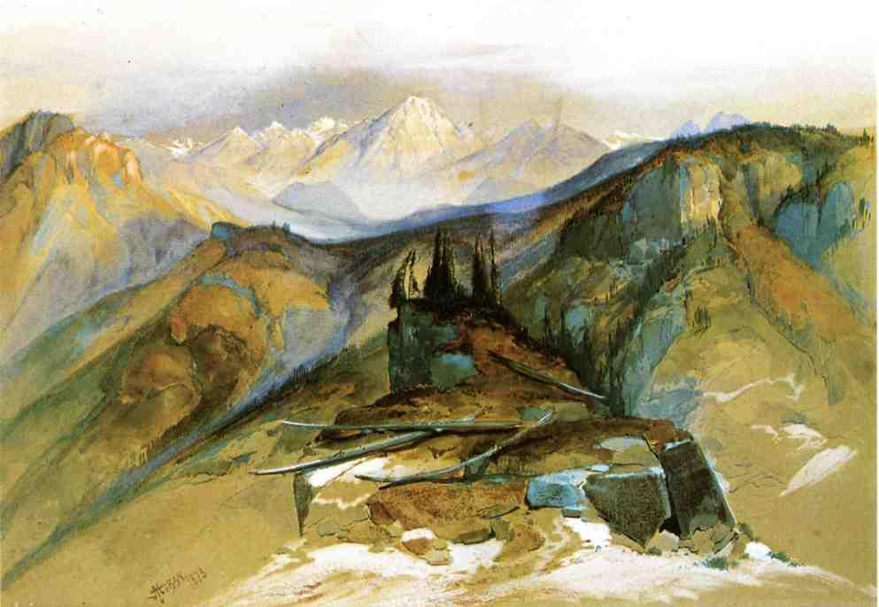 Order Paintings Reproductions Distant Peaks by Thomas Moran (1837-1926, United Kingdom) | ArtsDot.com