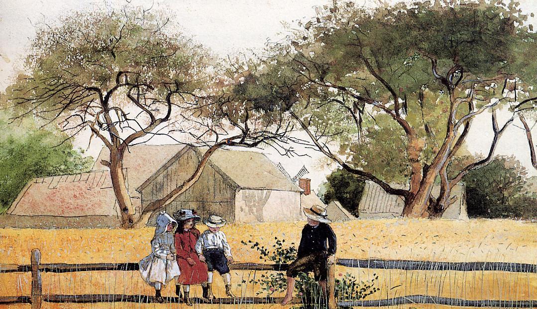 Order Oil Painting Replica Children on a Fence, 1874 by Winslow Homer (1836-1910, United States) | ArtsDot.com