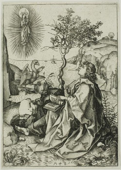 Order Art Reproductions St. Jhon the Evangelist on Patmos by Martin Schongauer (1450-1491, Germany) | ArtsDot.com